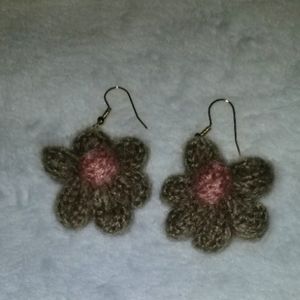 B2G1F! Brown and Pink Crocheted Flower Earrings